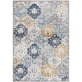 thumbnail image 2 of HomeRoots 524882 8 ft. Blue & Grey Floral Washable Non Skid Round Area Rug, 2 of 5