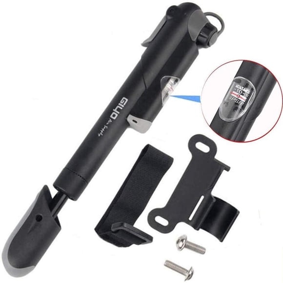 Mountain bike pump with pressure gauge, 120 PSI mini bike pump fits Presta and Schrader valve, pump mount and ball needle included