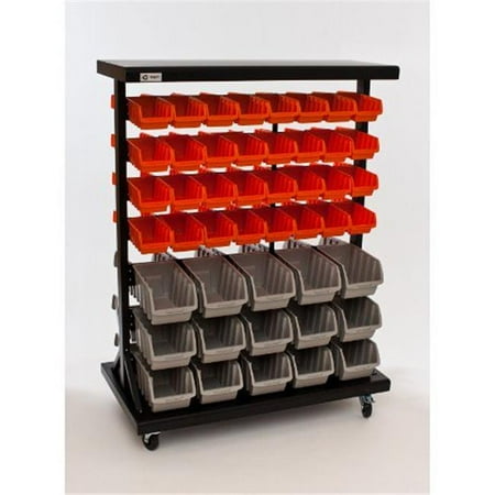 TRINITY TXK-1701 35.5 x 19.75 x 48.5 Inch 7 Tier Dual Sided Color Coded Rolling 94 Bin Storage Rack for Garage, Workshop, or Kitchen, Orange & Grey