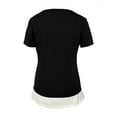 thumbnail image 3 of MORTTIC Women's Casual Colorblock Button Detail Short Sleeve T-Shirt – Loose Fit Crew Neck Summer Top for Everyday Wear, Black, M, 3 of 6