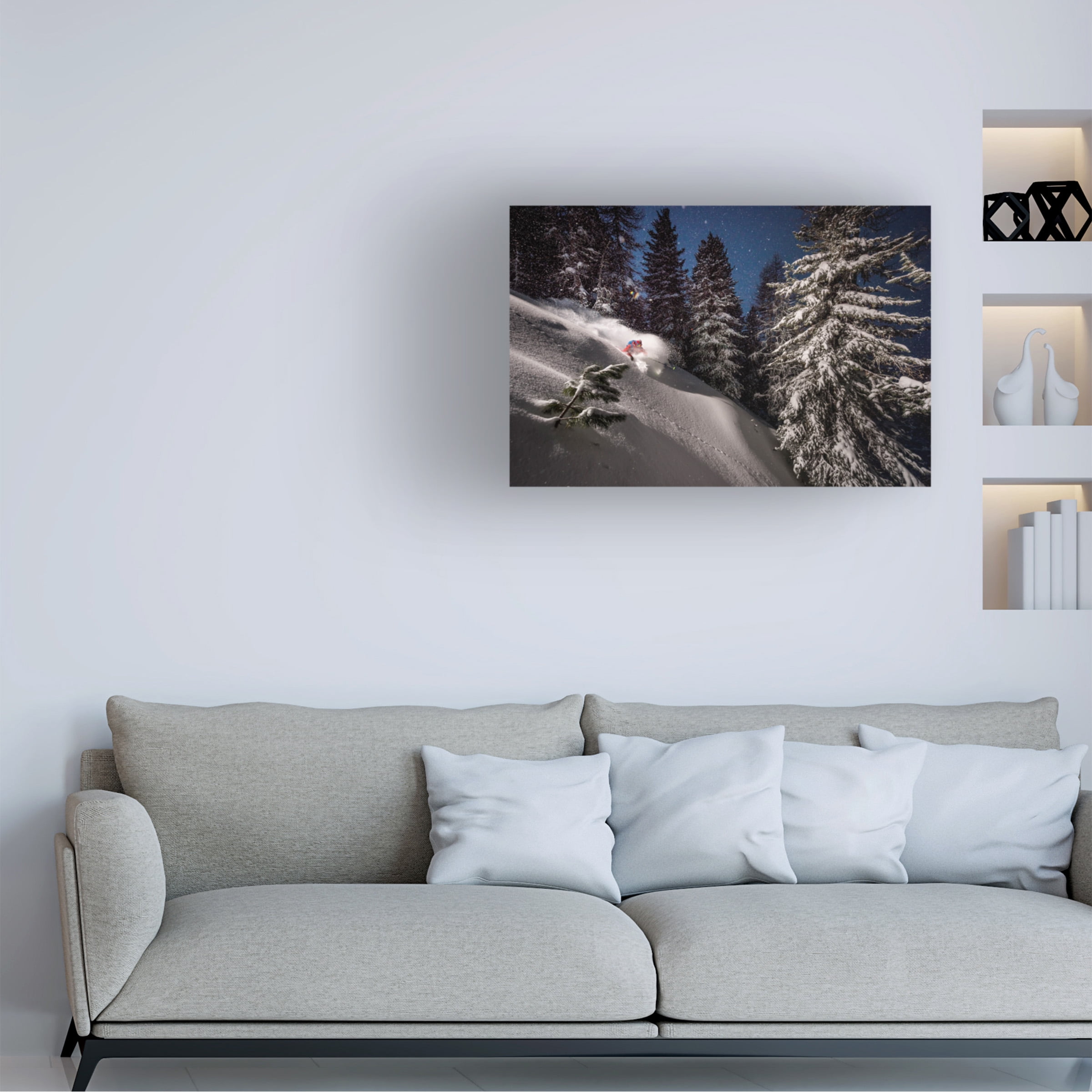 Tristan Shu 'Night Powder Turns With Adrien Coirier' Canvas Art