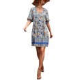 thumbnail image 2 of Txlixc - Vestido de manga corta con volantes para mujer, estampado de flores a la moda, cuello en V, cintura alta, vestido acampanado Txlixc  Moda, 2 of 7