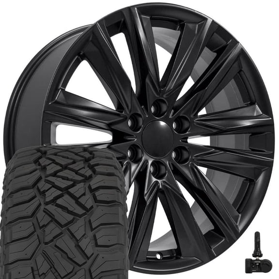 OE Wheels CA91 22 Inch Rims and Tires Fit Escalade Sport Style 6x139.7 22x9 Satin Black - Hollander 4869 - TerraMax RT 285/45-22 (Set of 4)