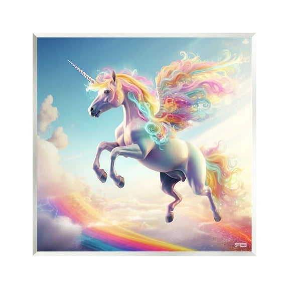 Stupell Industries Unicorn with Rainbow Mane Fairy Tales & Fantasy Painting Unframed Art Print Wall Art, 12 x 12