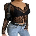 thumbnail image 1 of Sexy See-through Long Sleeve  Neck Button Down Lace Tops, 1 of 4