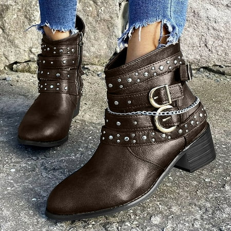 

Senew Autumn And Winter Women Boots Women Boots Large Size Casual Fashion Square Heel Women Boots Booties For Women Boots For Women Brown 37