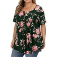 thumbnail image 2 of Camisa de mujer Camiseta de manga corta con estampado floral Blusa con cuello en V, Verde militar, 4XL tholdsy AP002466-47, 2 of 4