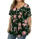 thumbnail image 3 of Camisa de mujer Camiseta de manga corta con estampado floral Blusa con cuello en V, Verde militar, 3XL kenally AP002466-46, 3 of 4