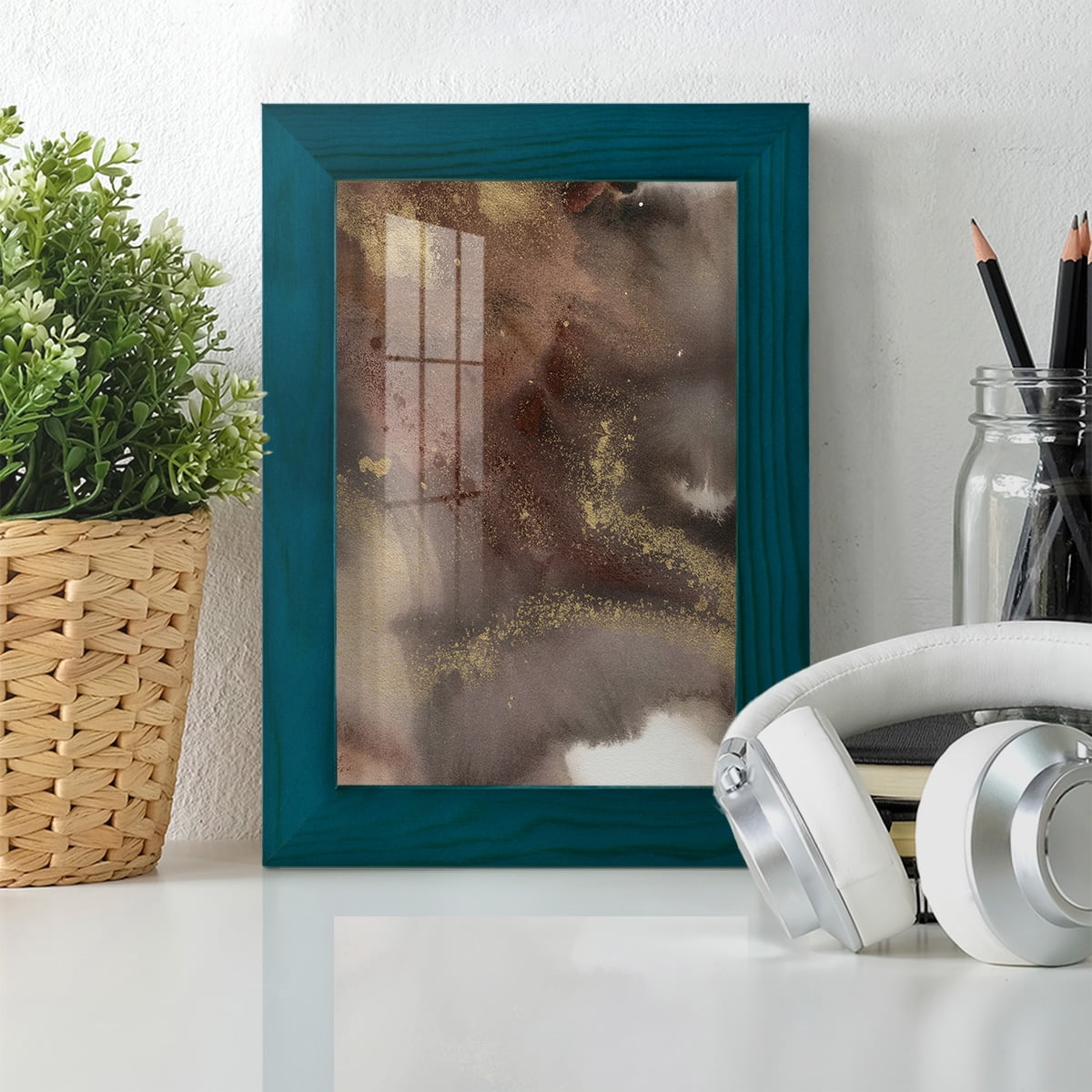 Mountain Seasons IV - Framed Print w/glass - Ocean Blue