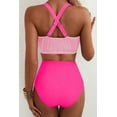 thumbnail image 3 of SHEWIN High Waisted Swimsuits for Women Textured Whip Stitch 2 Piece Bikini Sets V Neck Cross Back Sporty Summer Beach Bathing Suit, 3 of 9
