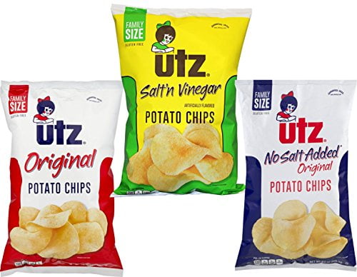 Utz Original, Salt'n Vinegar & No Salt Family Size Potato Chip Variety 3-Pack