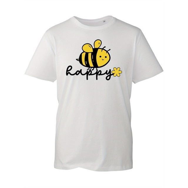 T-shirt Homme Drôle Abeille Heureuse Mignon Graphique Abeille avec Texte Heureux