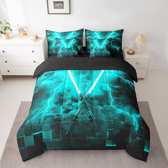 Erosebridal Gaming Lightsaber Bed in a Bag Twin size, Neon Lightning Bed Set, Modern Fashion Decor, Reversible