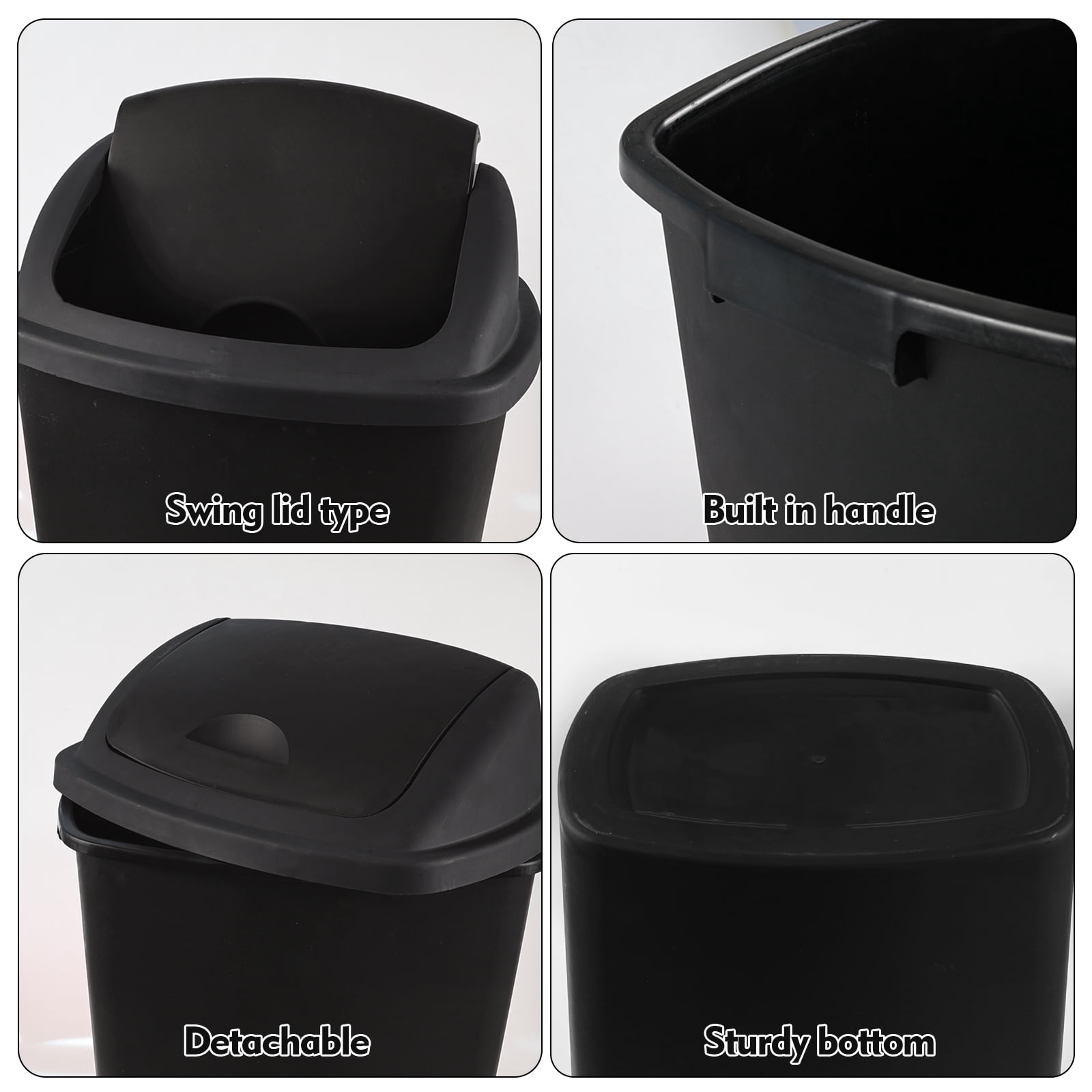 Gloreen 70 L Black Garbage Bin with Swing Lid, Extra Large Plastic Trash Can, 4 Pack