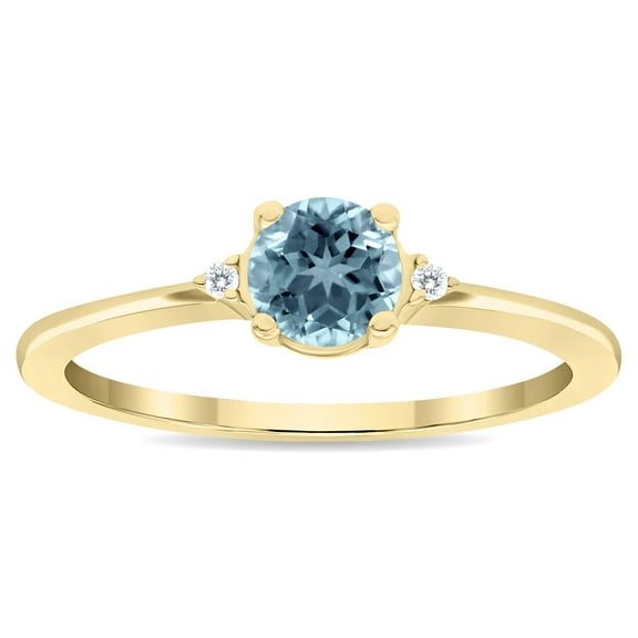 SZUL Women's Round Shaped Aquamarine and Diamond Classic Band in 10K Yellow Gold