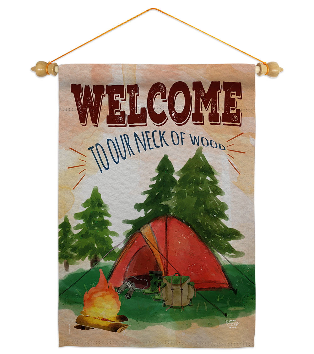 Camping Welcome our neck of the woods garden flag 