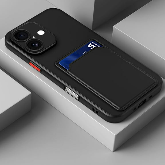 Luxury Soft Silicone Wallet Card Holder Phone Case for iPhone 17 With Slot Bag Back Cover, Black