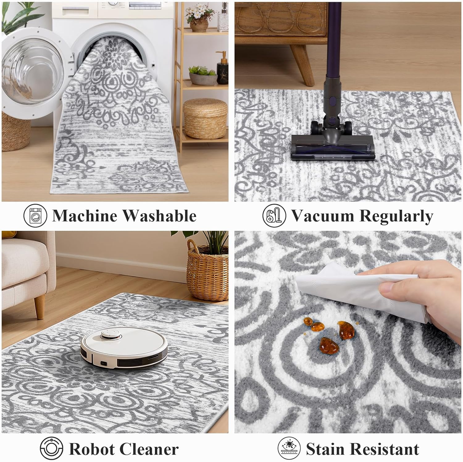 Findosom 2'x6' Vintage Boho Kitchen Rug Runner for Hallways Machine Washable Non Slip Hallway Runner Rugs 0.6 inch Thickness Medallion Floor Runner Rugs for Entryway Bedroom Laundry Room Gray
