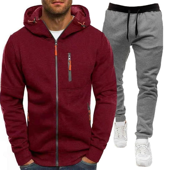 Zylarhe Men's Winter Two Piece Solid Color Hooded Sweatshirt Set Hooded Sweatshirt And Casual Pants Set Young La Men