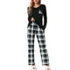 thumbnail image 2 of Conjunto de pijamas de mujer INSPIRE CHIC de manga larga, pijamas de cuadros suaves, conjuntos de lounge con bolsillos, S negro, 2 of 6