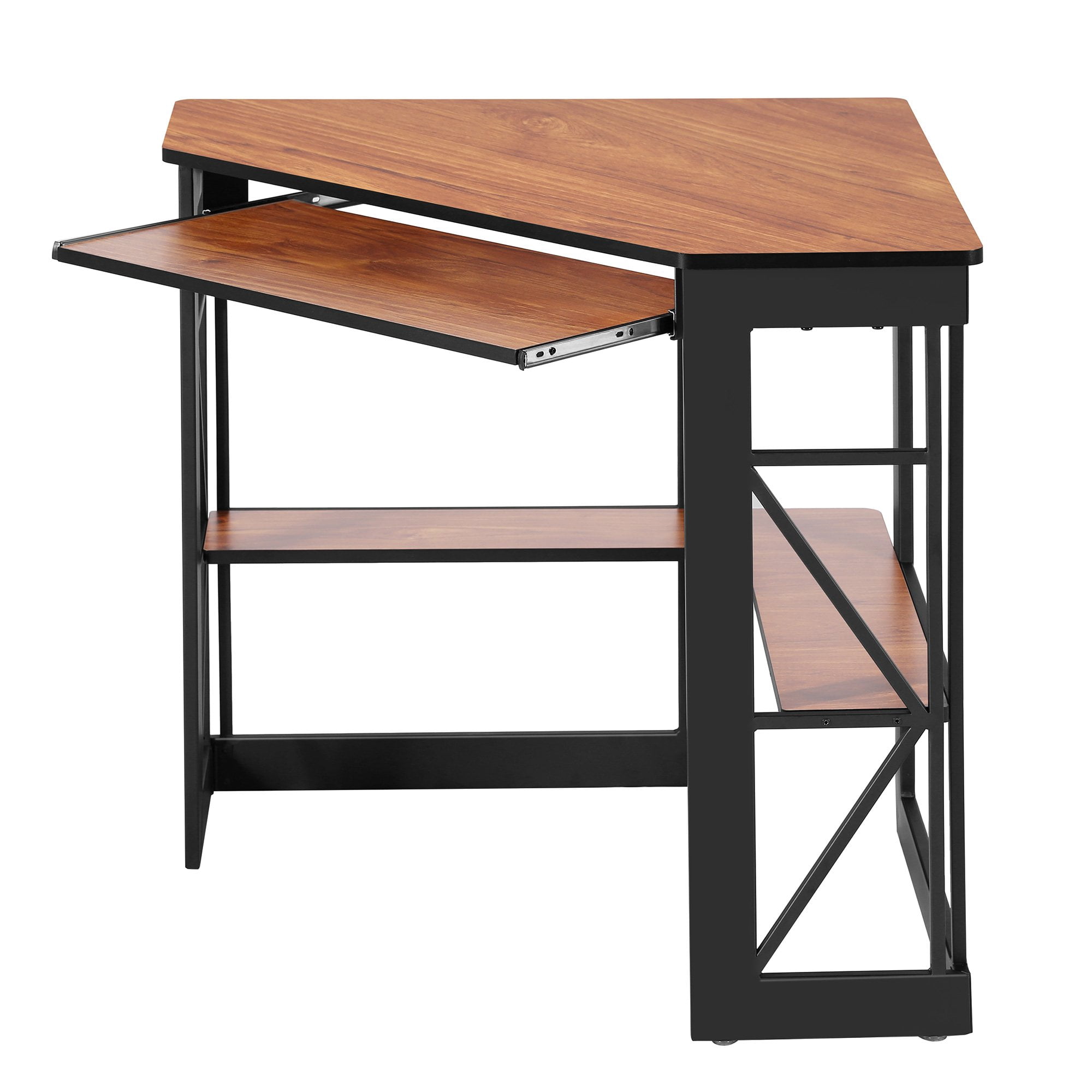 VECELO Desk with Keyboard Corner Computer Writing Shelves, Compact Home Office, Rustic Natural Brown