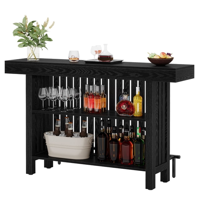 Fnova 63 Inch Counter Height Bar Table with 2-Tier Storage, High Top Table for Kitchen, Home Bar Dining Room, Small Space