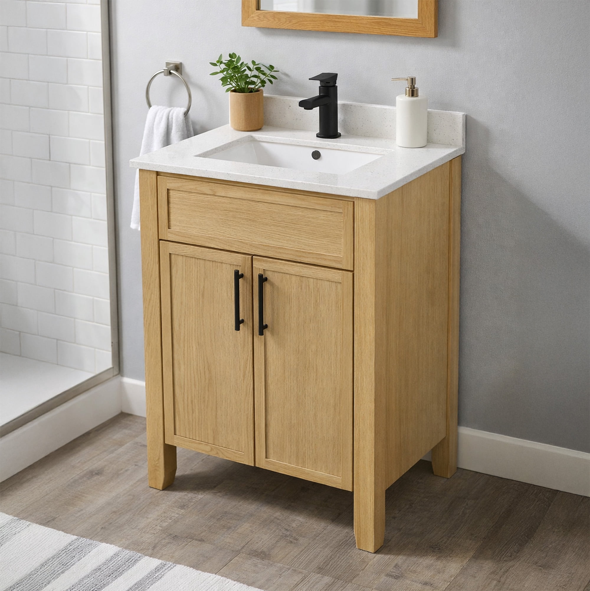 Design House Dawson 24-Inch Bathroom Vanity Cabinet, Ready to Assemble, 2-Door Freestanding, Comfort Height 34 in., Riffed Oak, Matte Black Hardware, 228403-ROAK-RTA