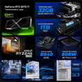 thumbnail image 3 of PC Gamer Xtreme PC Gaming NVIDIA GeForce RTX 5070 Ti AMD Ryzen 9 9900X 32GB DDR5 SSD 1TB Sistema Liquido WIFI White gaming competitivo y streaming, 3 of 6