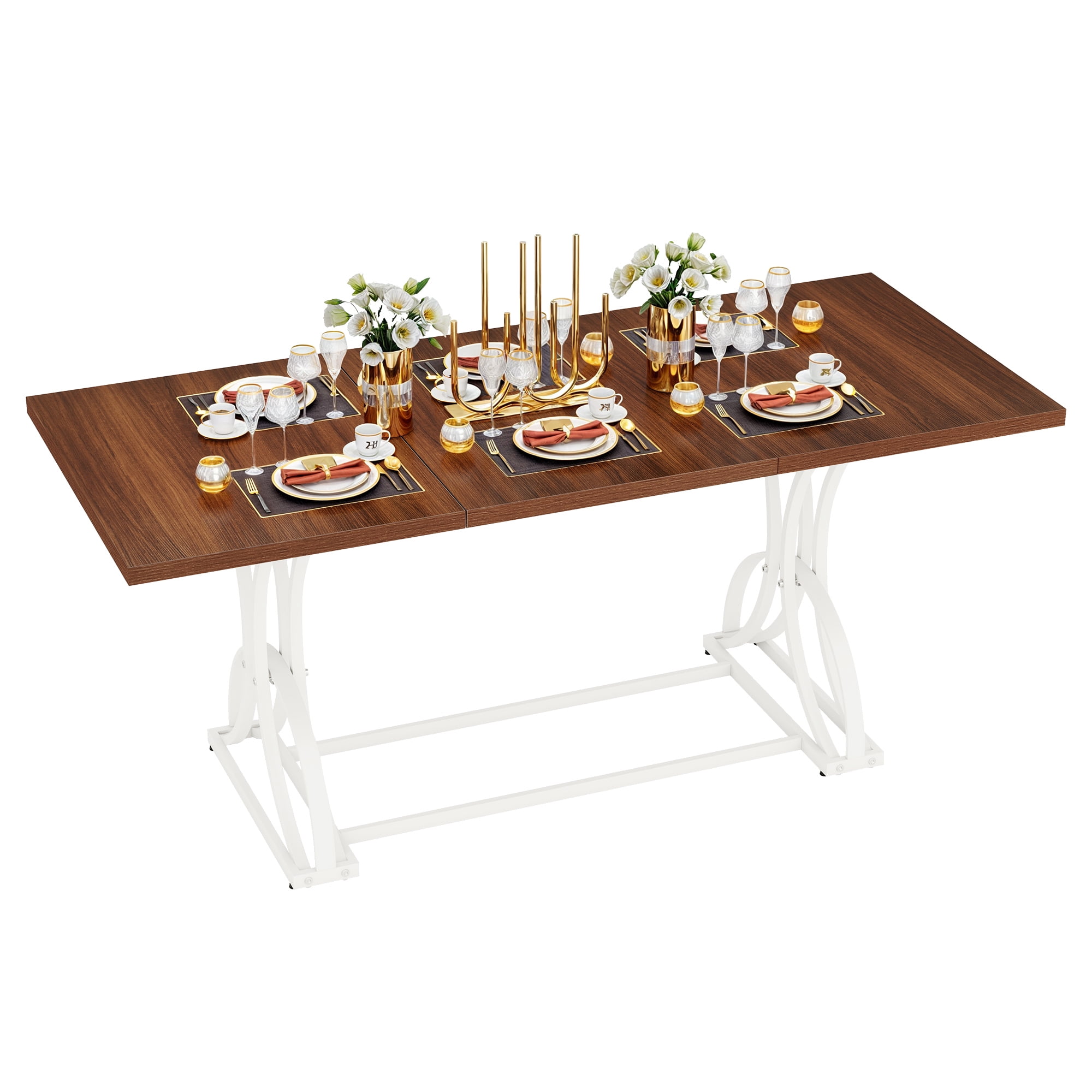 Dextrus 70" Wood Dinner Table for 6-8 Person, Rectangular Kitchen Table with Metal Leg for Gathering, Meeting, Office Kitchen, Dining Living Room, Walnut