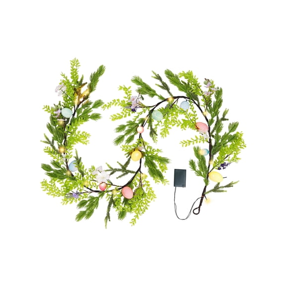 6 FT Lighted Easter Egg Garland, Artificial Spring Garland with LED Lights, Decorative Egg Vine for Fireplace Mantel Stair Railing, Indoor Outdoor Holiday Party Home Wall Décor