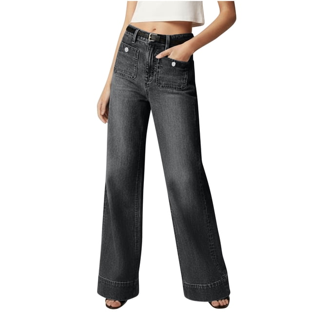 RXMEKW Jeans à Taille Élastique pour Femmes, Jeans Amples à Jambe Droite et Taille Haute
