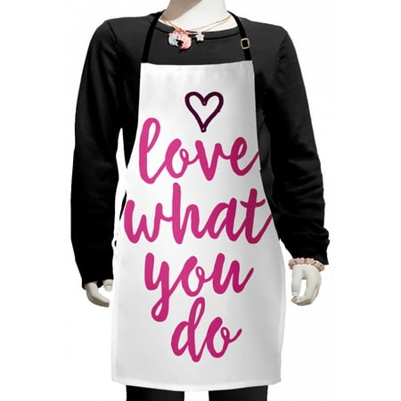 

Love What You Do Kids Apron Hand Lettering Do What You Love Words in Positive Colors Boys Girls Apron Bib with Adjustable Ties for Cooking Baking Painting Dark Fuchsia Magenta by Ambesonne
