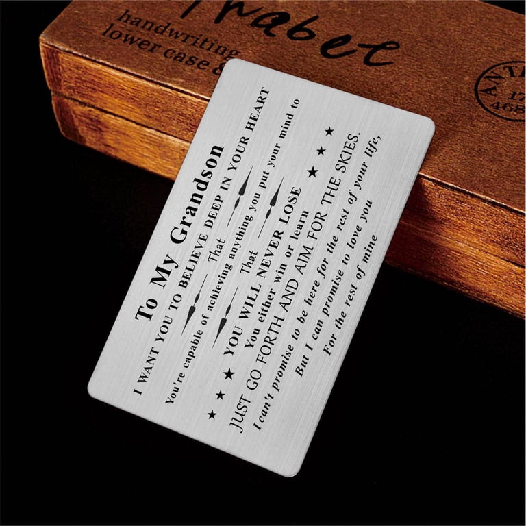 Mataly Engraved Wallet Card - "Never Forget That I Love You" Gift For Grandson From Grandma & Grandpa