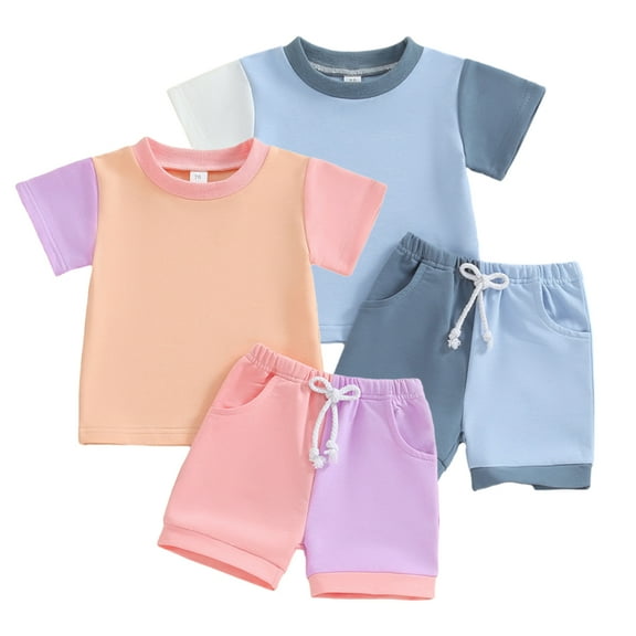 LYMAYTER Kids Baby Boys Girls Short Sleeve Outfit for Toddler Solid Color T-Shirt Tops 2PCS Set Summer Soft Tees Shirt 3m-3T