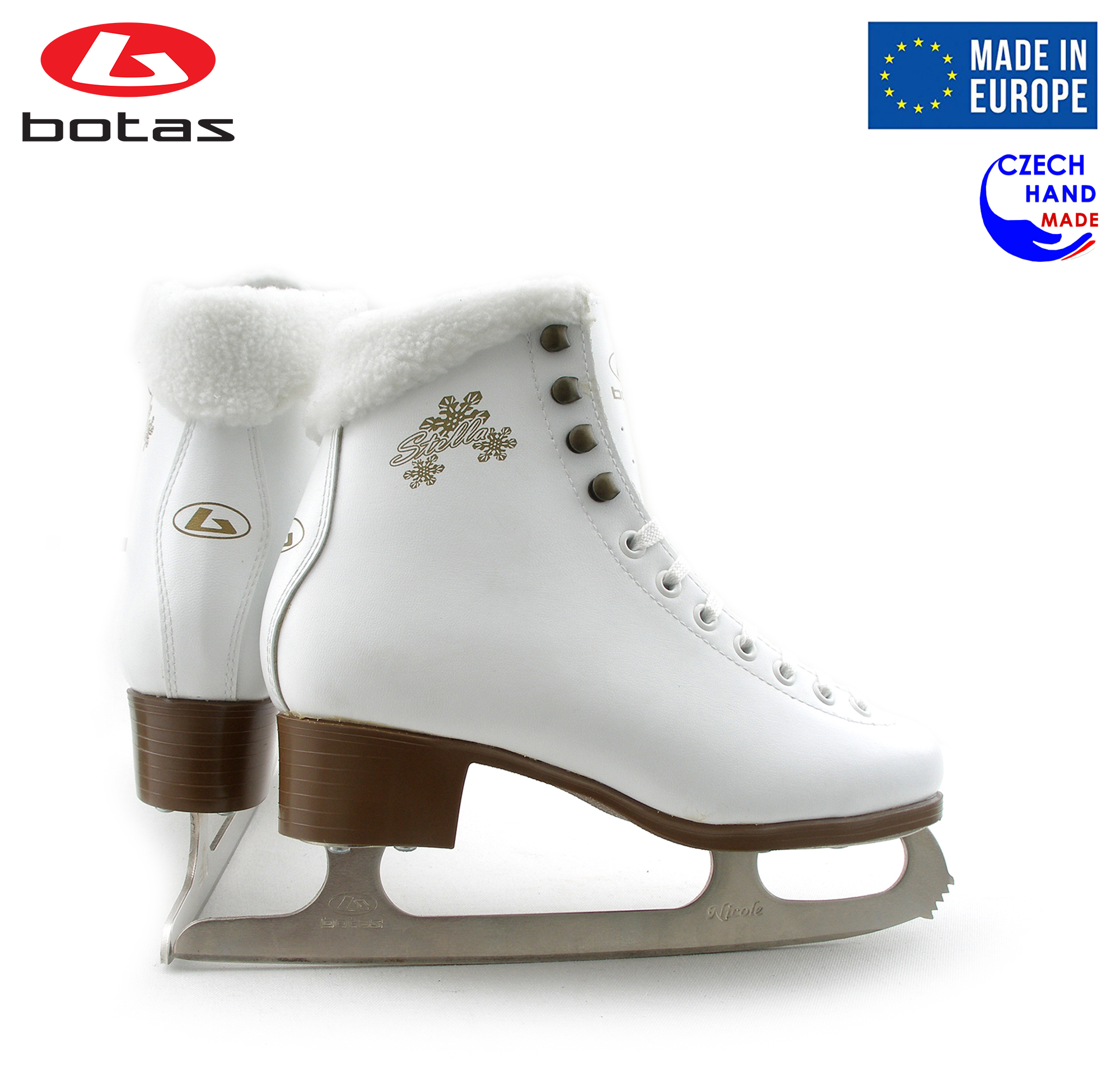 BOTAS - model: STELLA / Made in Europe (Czech Republic) / Innovated Elegant Figure Ice Skates for Girls, Kids / with Plush Collar / NICOLE blades / Color: White, Size: Kids 10 - image 5 of 6