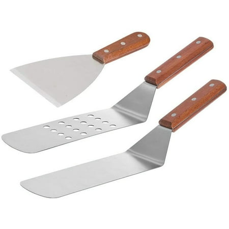 

3-Piece Stainless Steel Cooking Utensil Set Smooth Face Spatula Perforated Spatula and Griddle Scraper