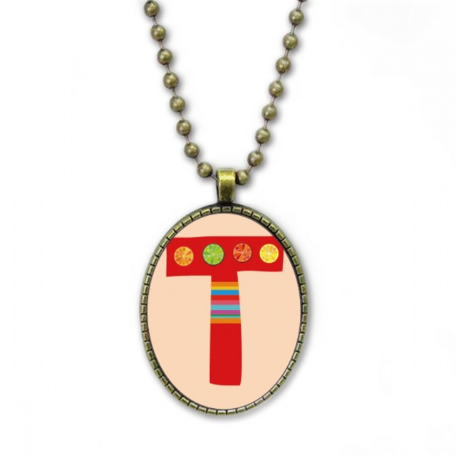 T Alphabet Orange Fruit Cute Pattern Necklace Vintage Chain Bead Pendant Jewelry Collection