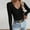 Black A, variant on BRGZLK Women Fashionable V-neck Solid-color Long-sleeved Sweater Top Black A S