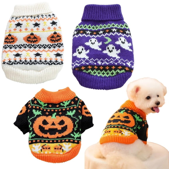 Goowood Halloween Dog Sweater Cute Turtleneck Knitwear Soft Pullover Costume Outfit for Small Medium Breeds Chihuahua Puppy Winter Pet Clothes