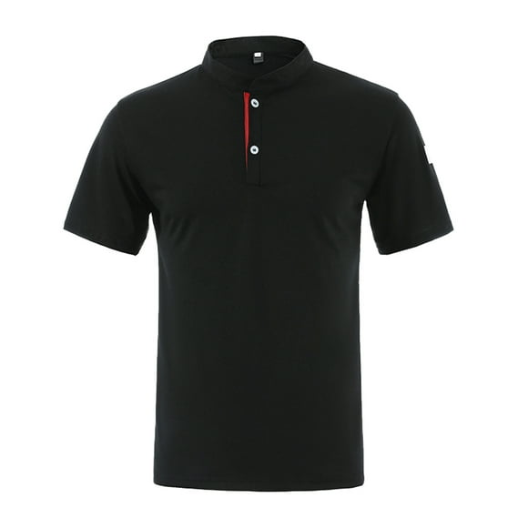 toraway Summer Clothes Pocket Protector for Men Shirt with Badge Mens Summer Fashion Leisure Sports Solid Stand up Collar Collar T Shirt Top XXL