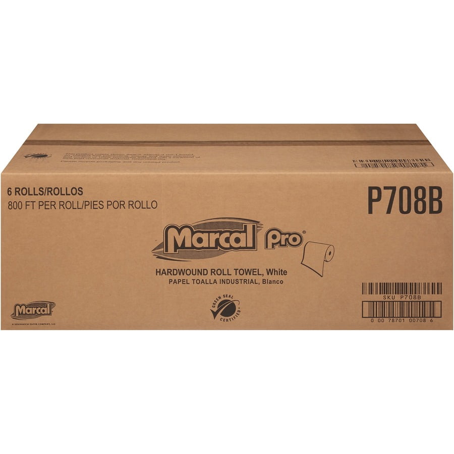 Marcal PRO 100% Recycled Hardwound Roll Paper Towels, 7 7/8 x 800 ft, White, 6 Rolls/Ct -MRCP708B