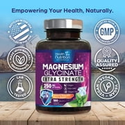 Magnesium Glycinate 250mg Per Serving - High Absorption 100% Chelated Magnesium Formula - Muscle, Nerves, Bone & Heart Health Support Supplement, Gluten-Free Non-GMO Vegan - Bottled USA - 180 Tablets