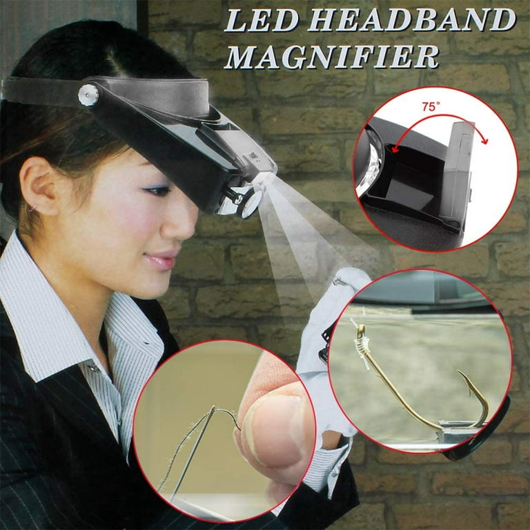 Magnifying Glass Lens LED Light Visor Head Loupe Jeweler Craft Hobby  Magnifier 