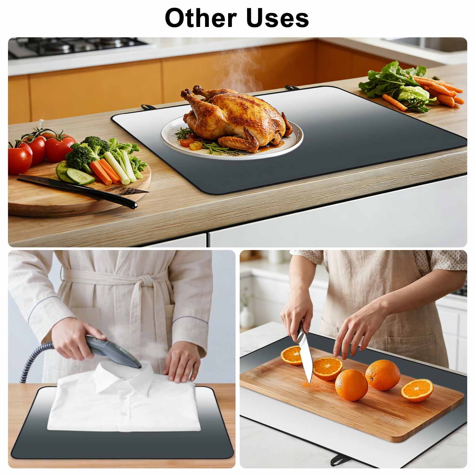 Grey Ombre Stove Top Cover for Electric Stove, Heat-proof & Non Slip Glass Top Stove Cover Protector, Gray White Gradient Modern Abstract Art Kitchen Flat Cooktop Rubber Mat 28.5x20.5 Inches