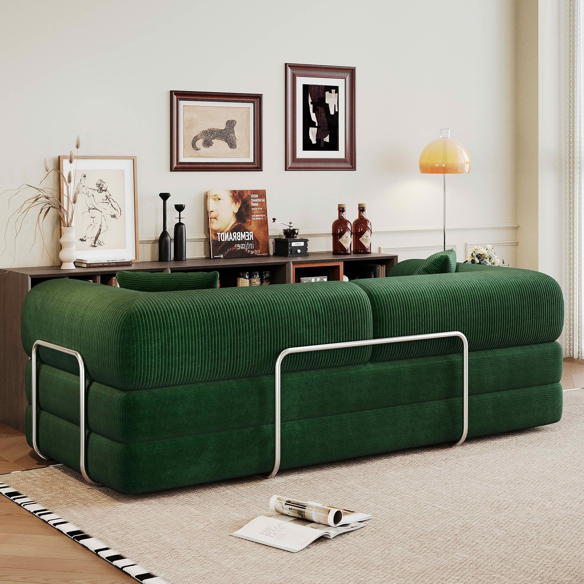 MAYEERTY 78.8" Corduroy Compression Sofa Bed, Convertible Futon Couch with Pillow Back Support,Green