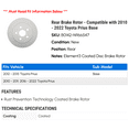 thumbnail image 2 of Rear Brake Rotor - Compatible with 2010 - 2022 Toyota Prius Base 2011 2012 2013 2014 2015 2016 2017 2018 2019 2020 2021, 2 of 2