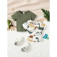 thumbnail image 3 of KIMI BEAR Newborn Baby Boys Tops Short Sleeves Dinosaur Print T-shirt + Solid Color T-shirt 2pcs Baby Boys Clothes Summer Fall Green 6-9 Months, 3 of 9