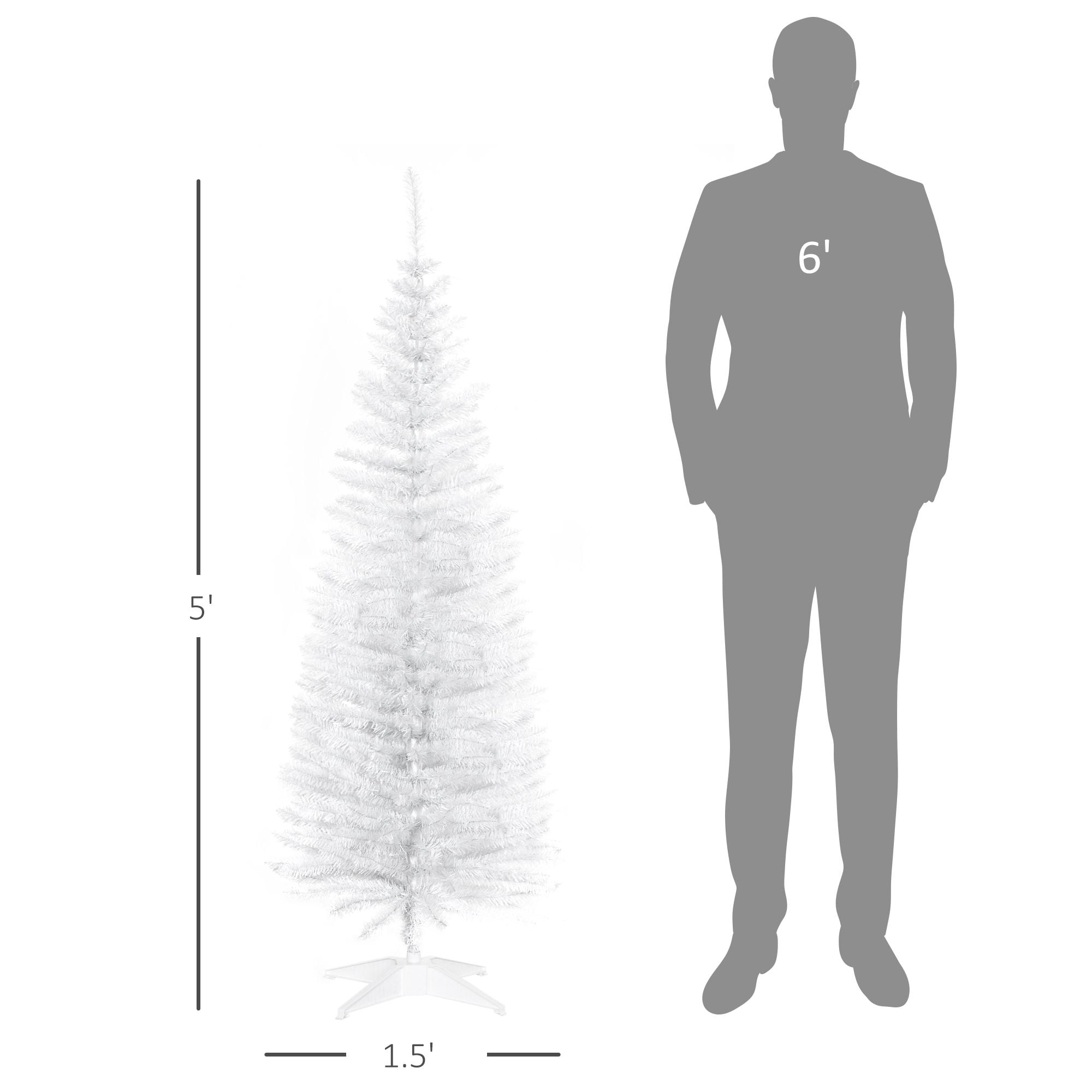 5 ft Artificial Pencil Christmas Tree, Slim Unlit Xmas Tree with 294 Branch Tips and Plastic Stand for Small Spaces and Apartments