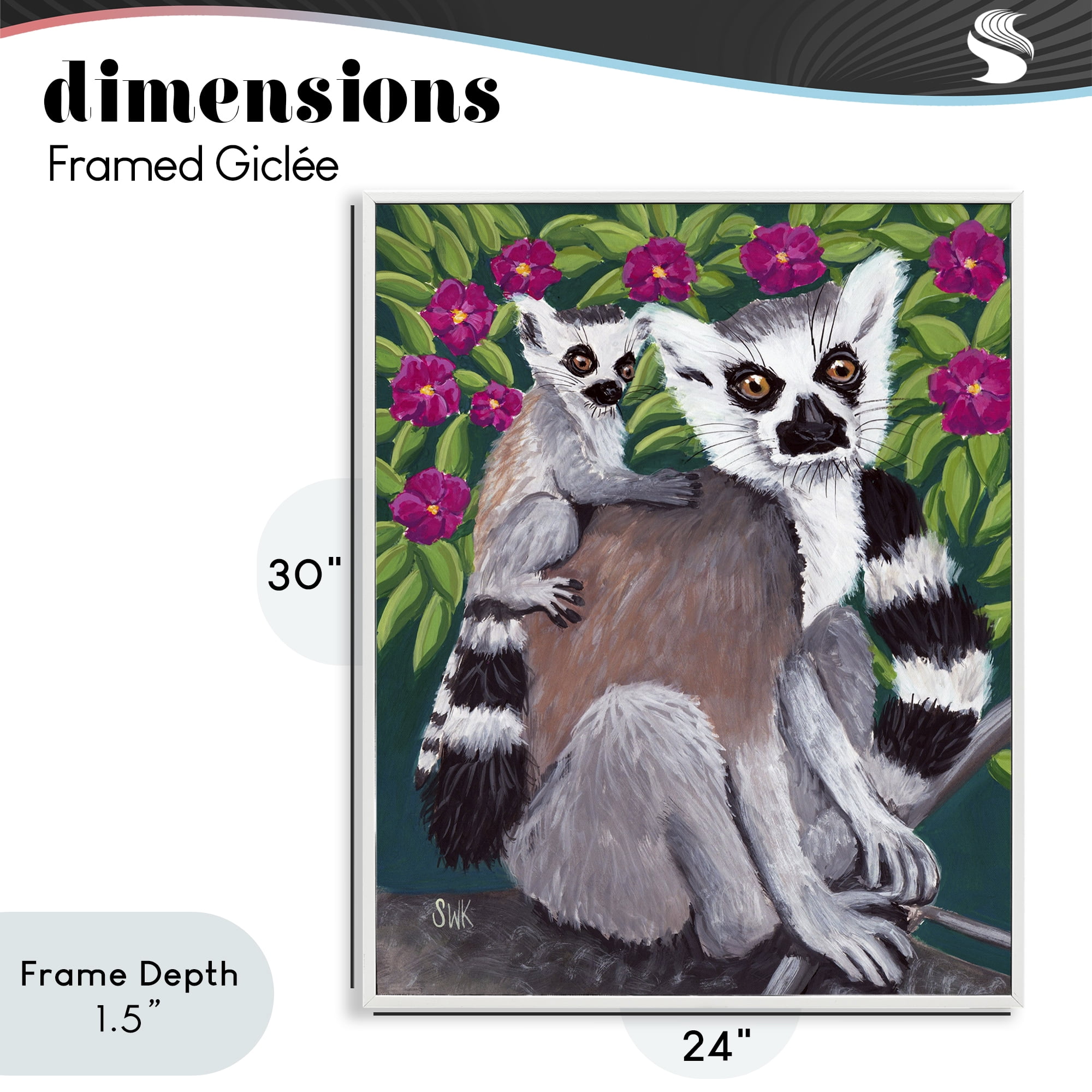 Stupell Industries Ring Tailed Lemur Mama & Baby White Framed Giclee Art, design by Sarah Waldron Kimball