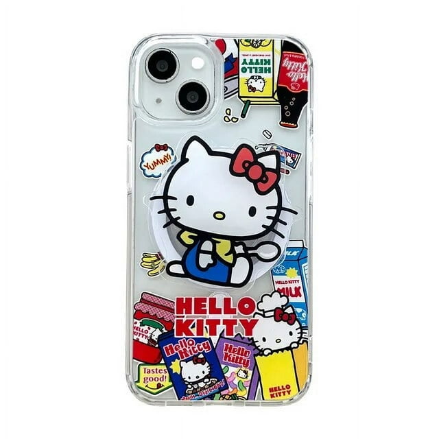 for Magsafe Magnetic Wireless Charge Case For iPhone 13 12 11 14 15 Pro Max Cartoon Hello Kitty Transparent Cover with Support LXY